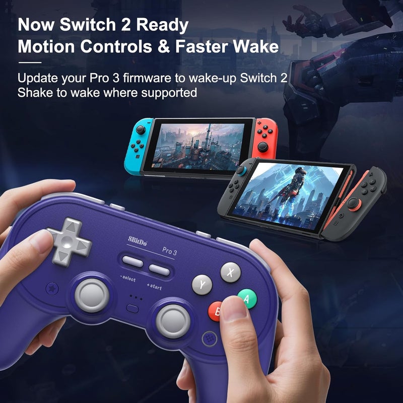 AKNES 8BitDo Pro 3 Bluetooth Controller for Switch/Switch 2, TMR Joysticks,Programmable Pro Back Buttons&R4/L4 Bumpers,Hall/Tactile Triggers, Swappable ABXY Buttons, for Windows,Apple,SteamOS,Android,Purple - Image 4